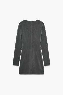 ZARA ПЛАТЬЕ С ВЫРЕЗАМИ И ХЛЯСТИКОМ, СЕРЫЙ