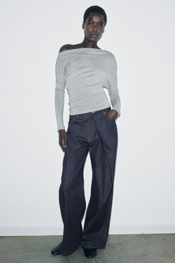 ZARA ТОП АСИММЕТРИЧНОГО КРОЯ ИЗ МЯГКОЙ ТКАНИ, СЕРЫЙ МЕЛАНЖ