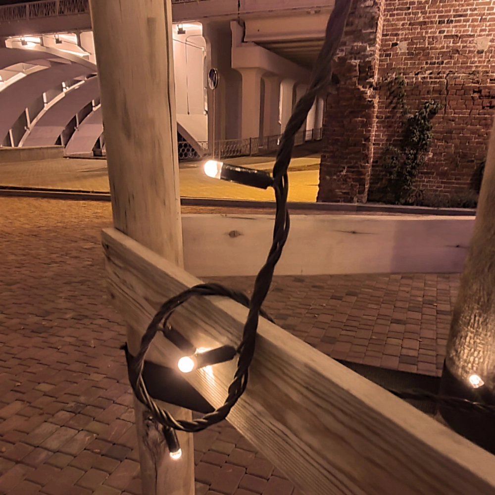 Гирлянда для улицы 11м 100 ламп LED чёрный провод, 8 реж, IP-65, Теплый белый (возможность соединения)