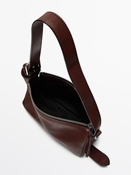 Massimo Dutti Маленькая сумка из кожи наппа с пряжкой, бургунди