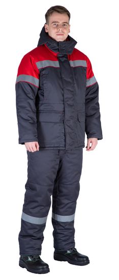 Костюм зимний "Байкит" с полукомбинезоном, т.серый/красный