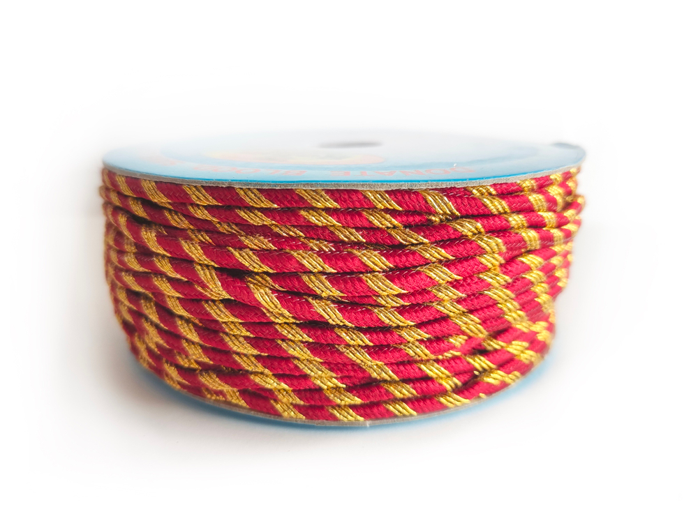 Шнур декоративный отделочный с люрексом 2,5мм золото /красный