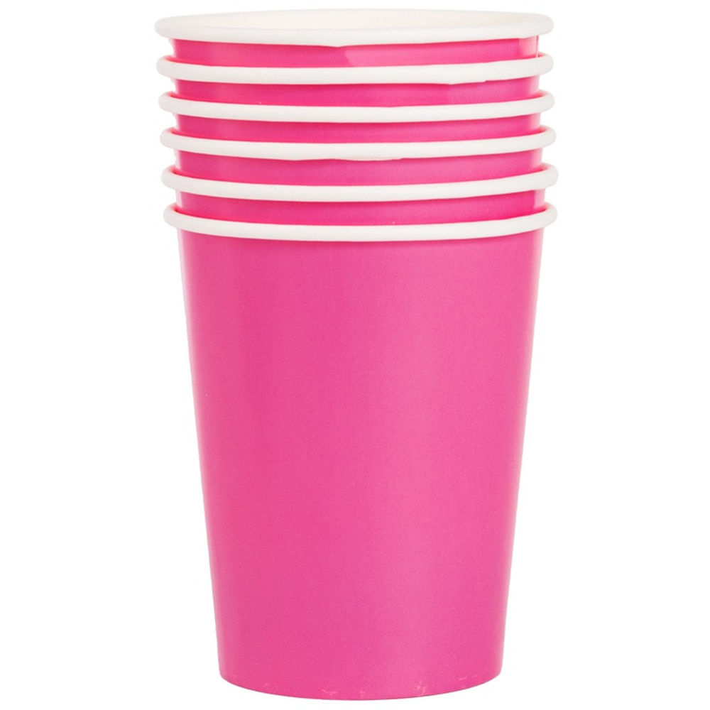 Стаканы бумажные в ярко-розовом цвете, 250 мл, 6 шт