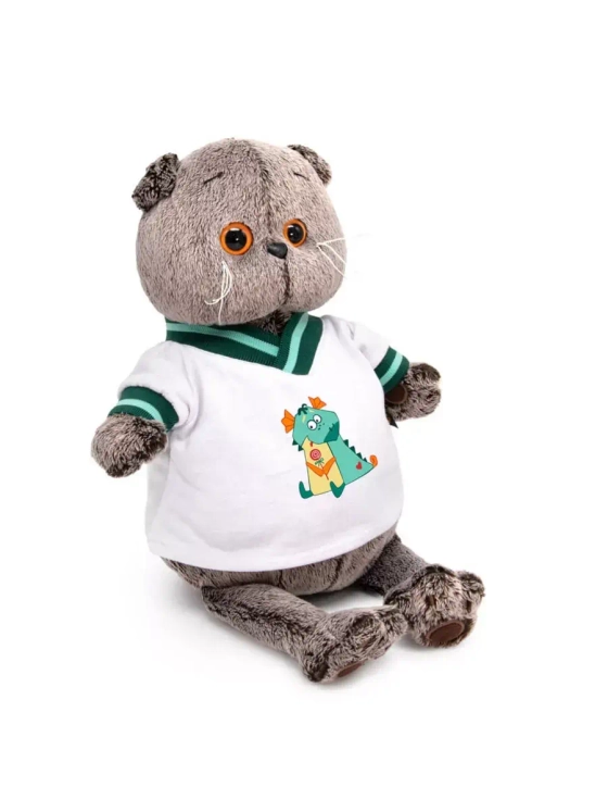 Мягкая игрушка Кот Басик в футболке с дракончиком 19 см