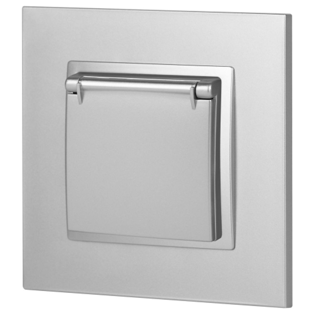 14-2103-03 ЭРА Розетка 2P+E Schuko со шторками с крышкой, 16A-250В, IP20, Эра Elegance, алюминий