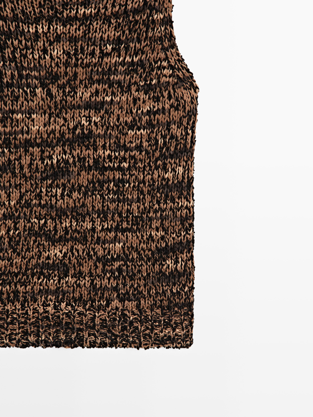 Massimo Dutti Топ из меланжевого трикотажа с горловиной халтер, коричневый