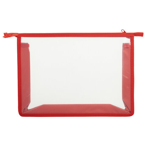 Папка для тетрадей ПИФАГОР А4, пластик, молния сверху, прозрачная, красный, 272108