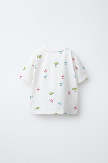 ZARA ФУТБОЛКА С ПРИНТОМ, ЖЕЛТОВАТО-БЕЛЫЙ
