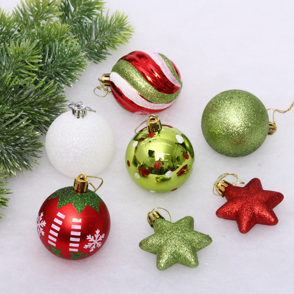 Набор ёлочных украшений «Праздничное настроение» 30 предметов, Красный/Зелёный/Белый