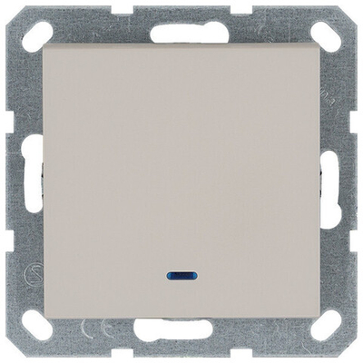 Выключатель одноклавишный со светодиодом 10A 250V~ с накладкой, цвет Тауп