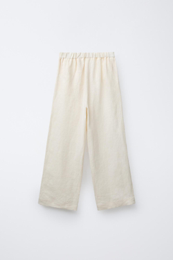 ZARA БРЮКИ ИЗ 100% ЛЬНА С ШИРОКИМИ ШТАНИНАМИ, ЖЕЛТОВАТО-БЕЛЫЙ