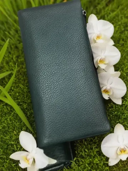 Кошелек большой натуральная кожа портмоне хаки