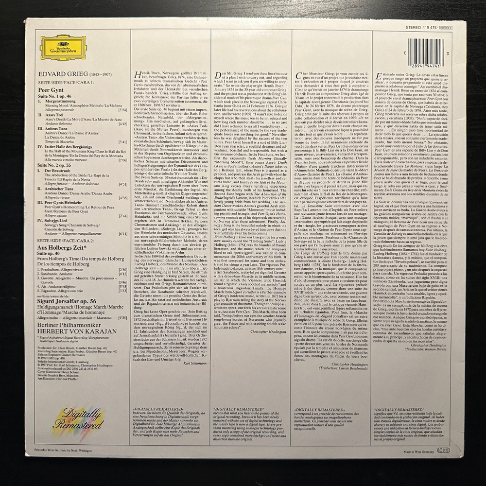 Григ- Пер Гюнт сюиты № 1 и 2 / Из времен Хольберга (Германия 1987г.)