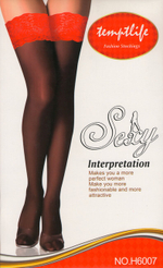 Черные лайкровые чулочки под пояс с красным кружевом SL (42-46) (Цвет: черный с красным)