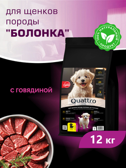 Корм сухой для щенков породы Болонка, с говядиной, 12 кг, QUATTRO