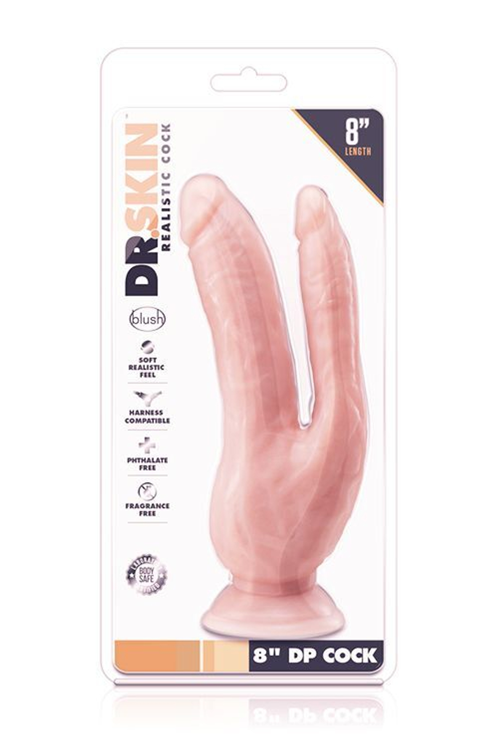 Телесный фаллоимитатор 8 Inch DP Cock - 20,32 см. (Цвет: телесный)