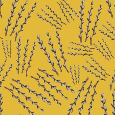 Веточки вербы на горчичном фоне