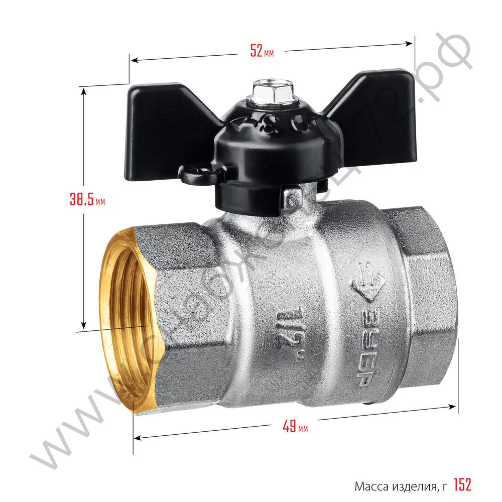 ЗУБР d 1/2″, ручка ″бабочка″,″мама-мама″, Полнопроходной шаровой кран (51323-1/2)