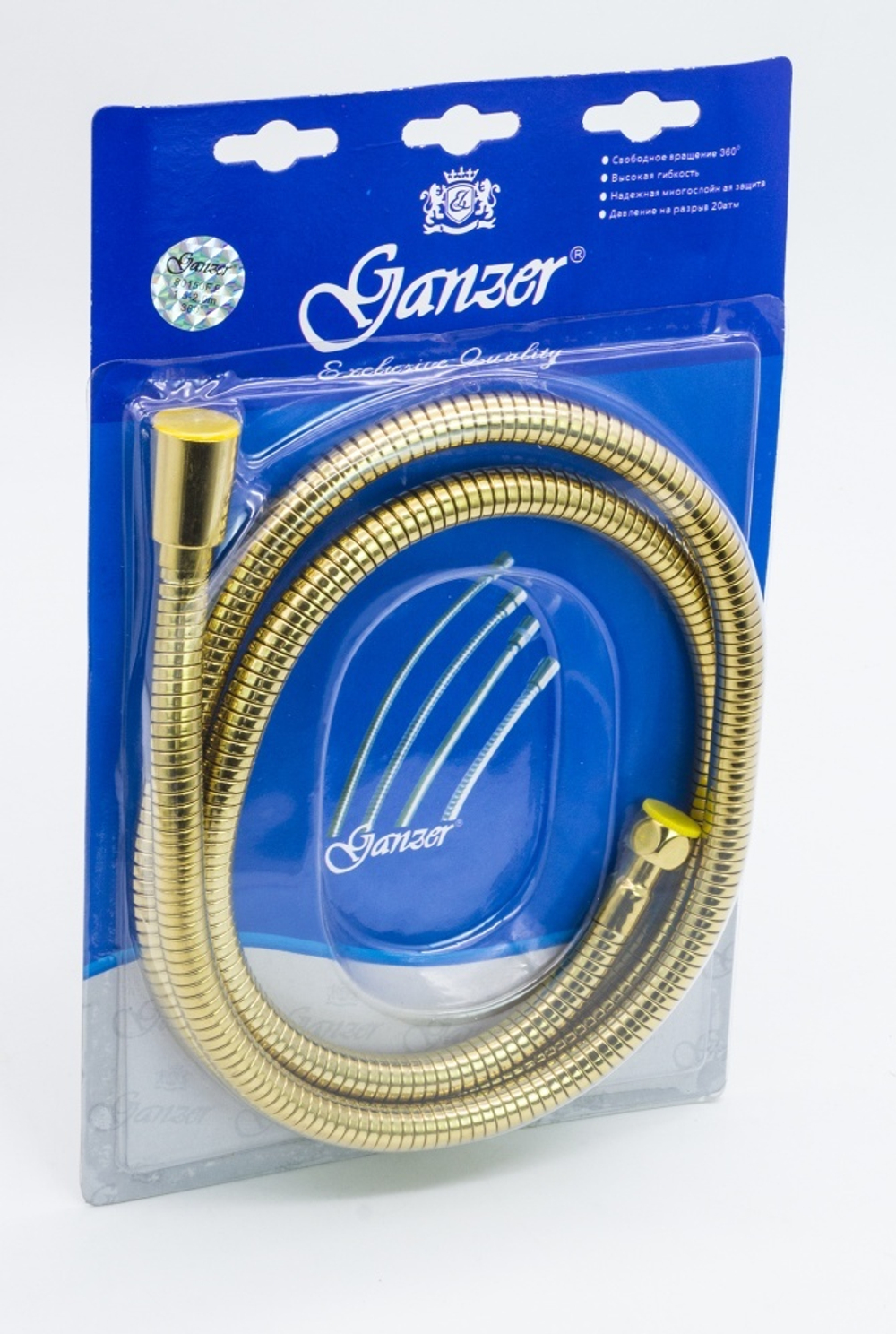 80150-E Шланг для выд. лейки 150см 3/8 вн. (ЗОЛОТО) GANZER (50/1шт)