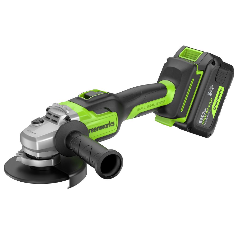 Угловая шлифовальная машина акк. Greenworks GD24AG, 24V, б/щет, 125 мм, 10500 об/мин,1x8Ач,ЗУ,кор (3200207CUH)