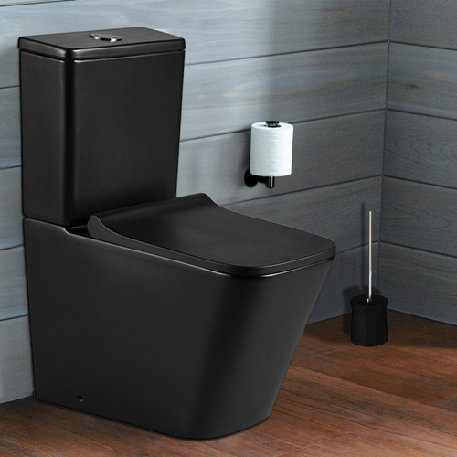 Унитаз-компакт безободковый Azario Quadro AZ-2175-MB с крышкой-сиденьем микролифт, матовый черный