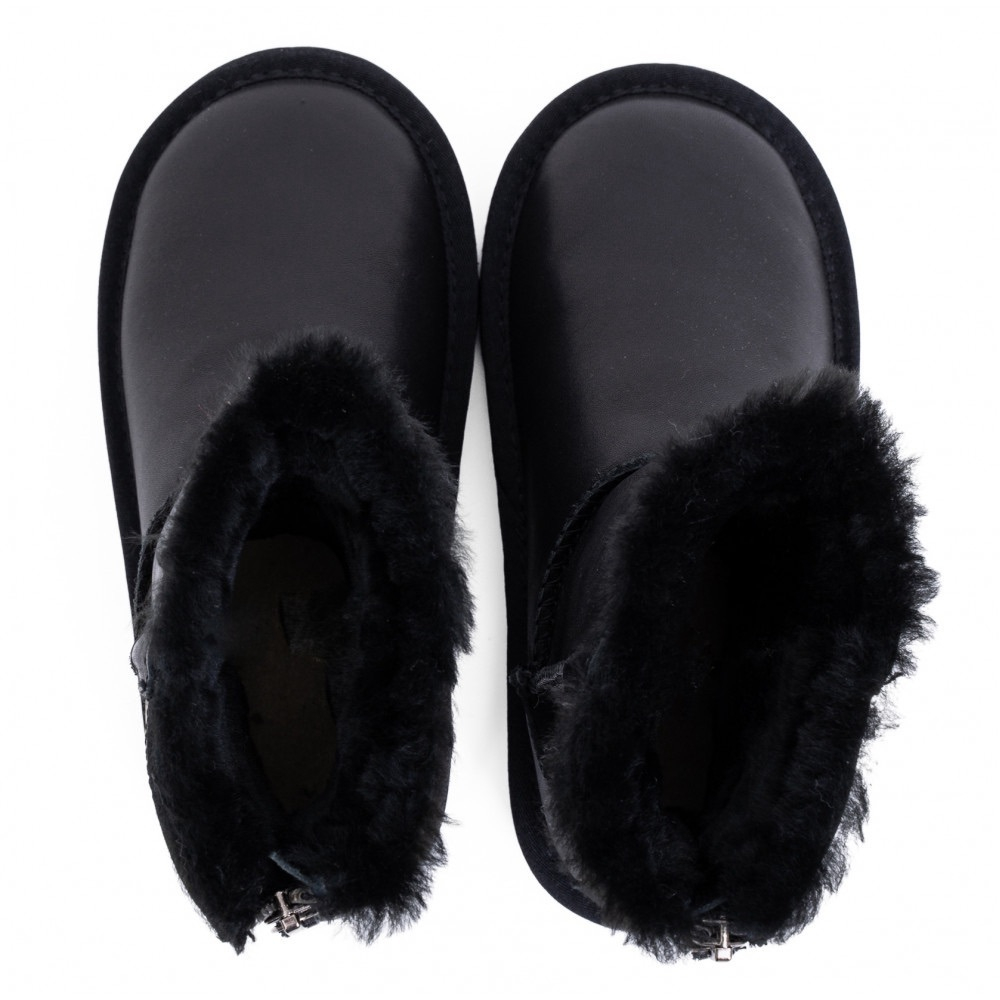 Ugg Kids Classic Short Zip Leather Black