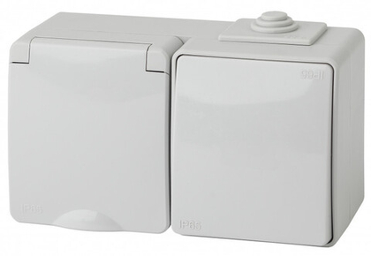Блок розетка+выкл. гориз. IP65, 16A(10AX)-250В, серый Эксперт ЭРА