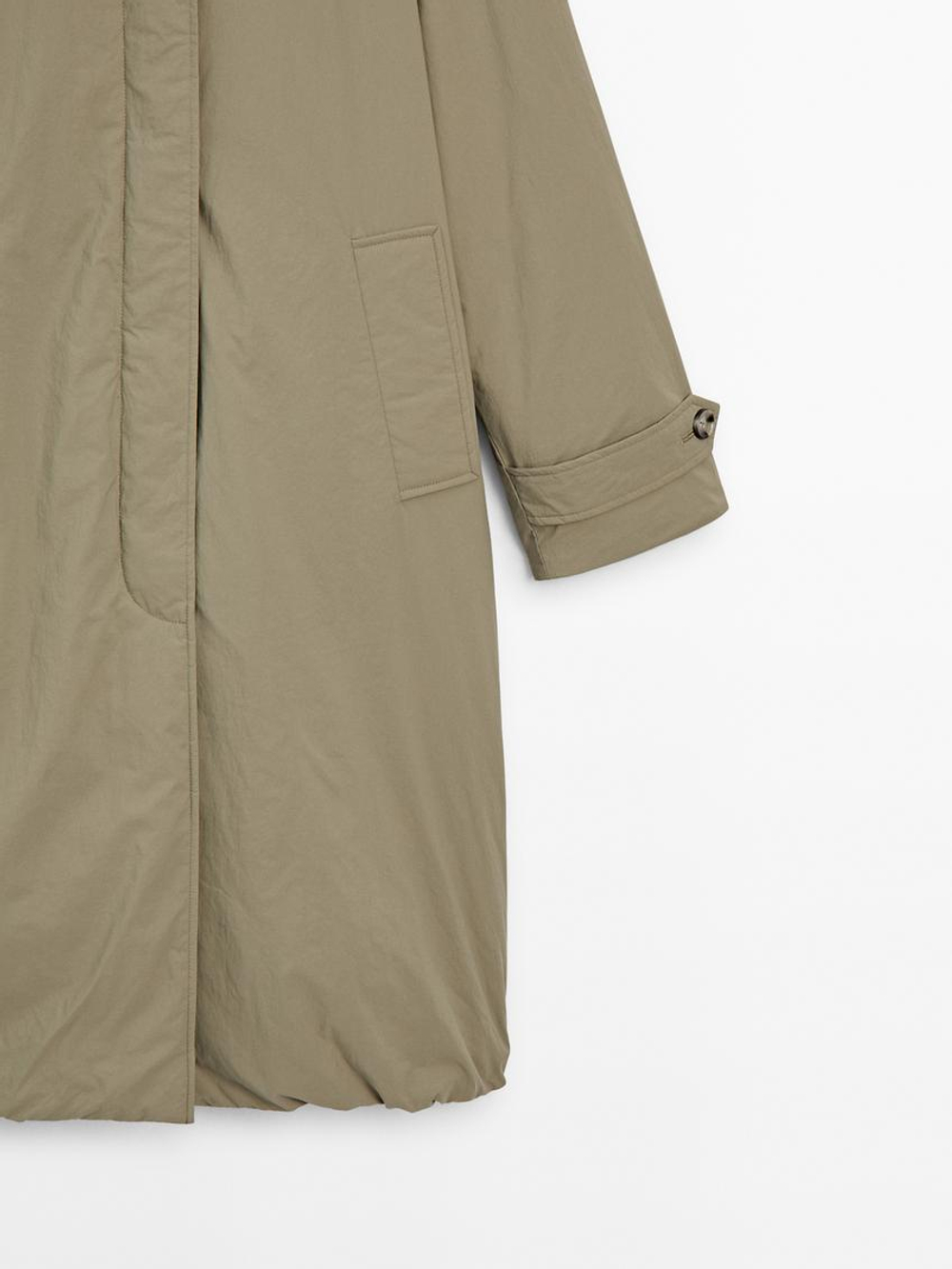 Massimo Dutti Длинное легкое стеганое пальто, бежевый