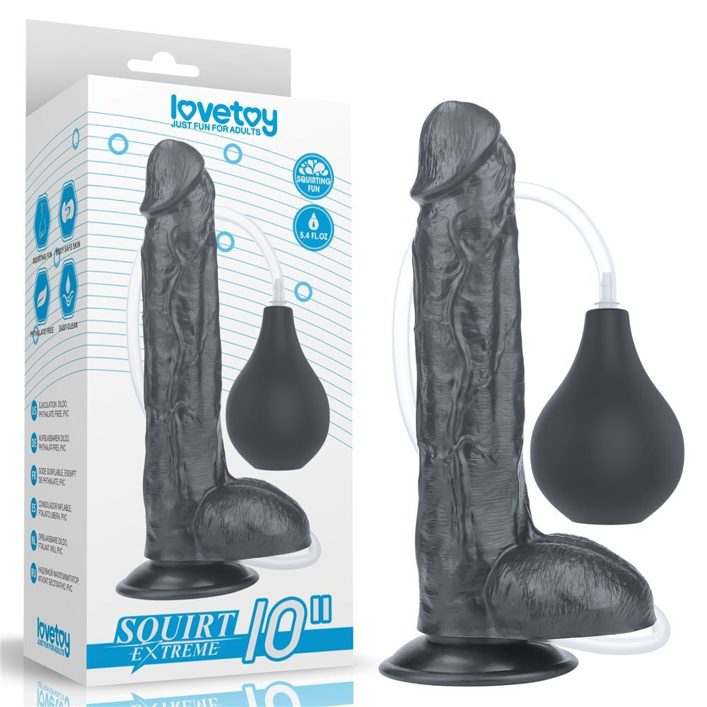 Черный фаллоимитатор-гигант с грушей 10 Squirt Extreme Dildo - 25,5 см. (Цвет: черный)