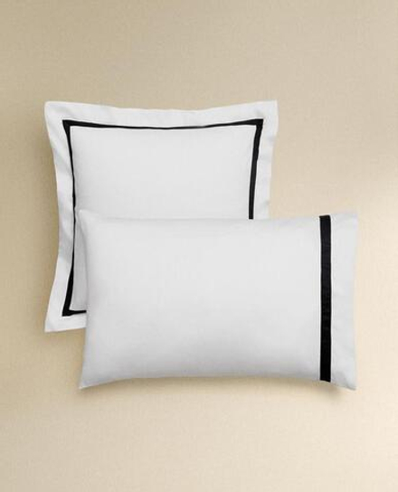 ZARA HOME НАВОЛОЧКА ИЗ САТИНА С КАЙМОЙ, ЧЕРНЫЙ