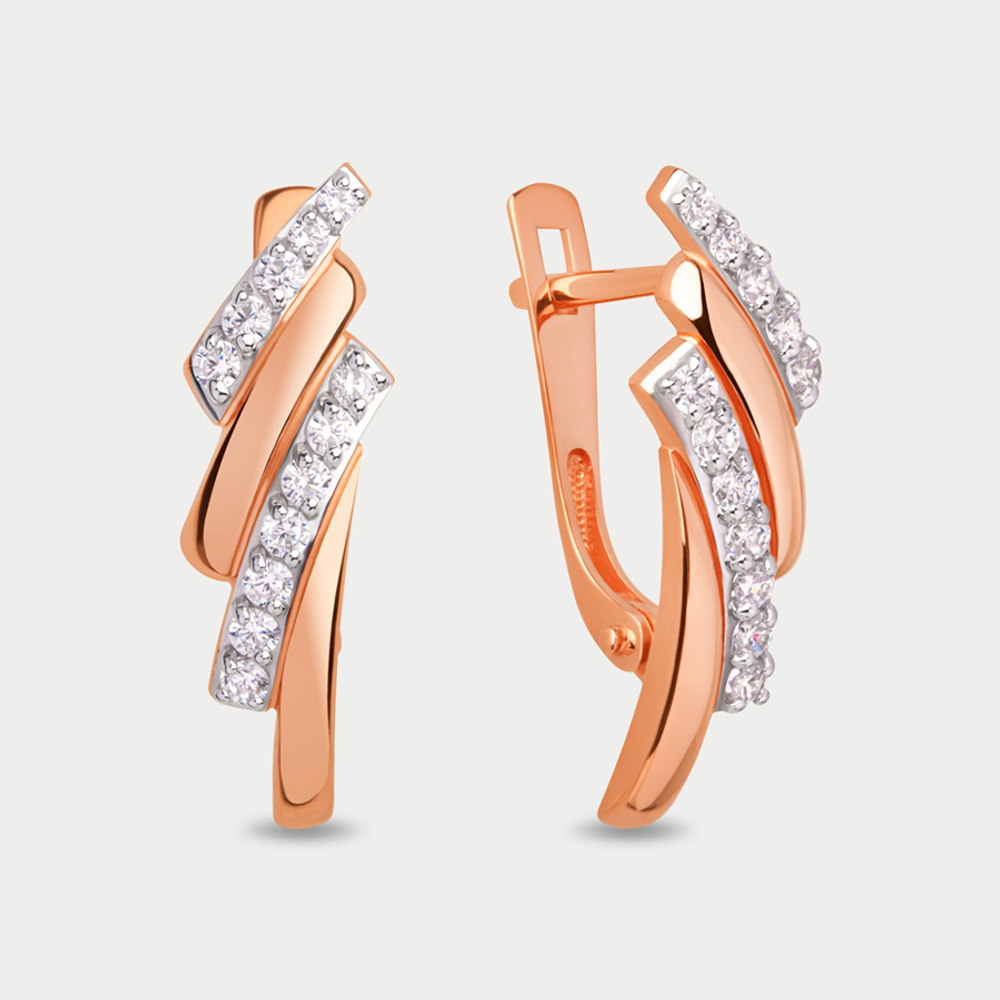 Серьги женские с фианитами из розового золота 585 пробы (арт. 025632-1102)