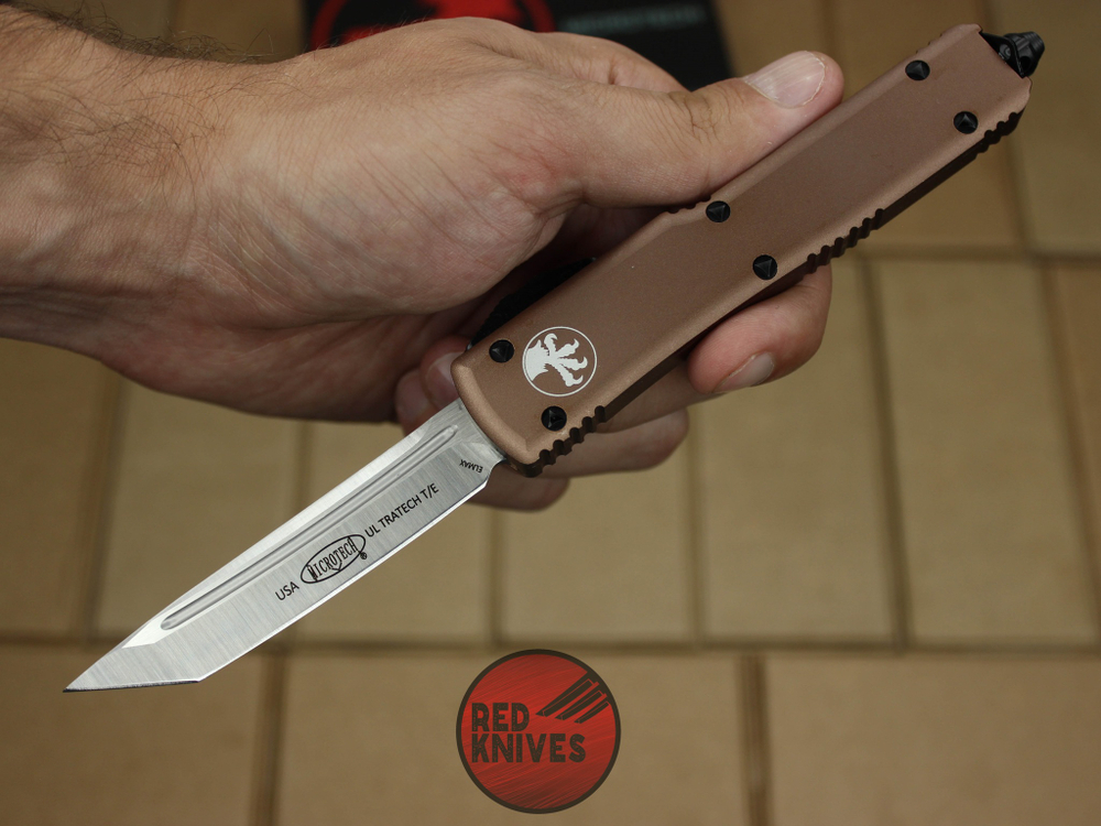 Нож Microtech Ultratech T/E - коричневая рукоять, танто клинок сатин RK-374