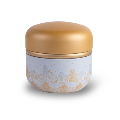 319053 Банка "Золотые горы", 8,7см, жесть золотой с рисунком