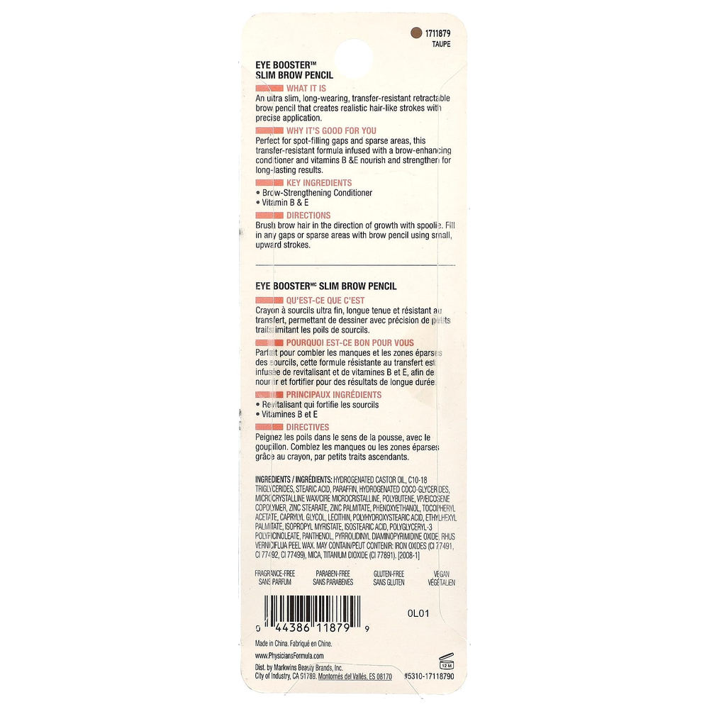 Physicians Formula, Eye Booster, тонкий карандаш для бровей, серо-коричневый, 1 шт., 0,05 г (0,001 унции)