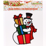 Наклейка на стекло 19*19 см,»Снеговичок с подарками»