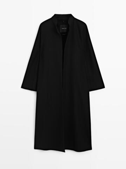 Massimo Dutti Длинное пальто с воротником-стойкой, черный