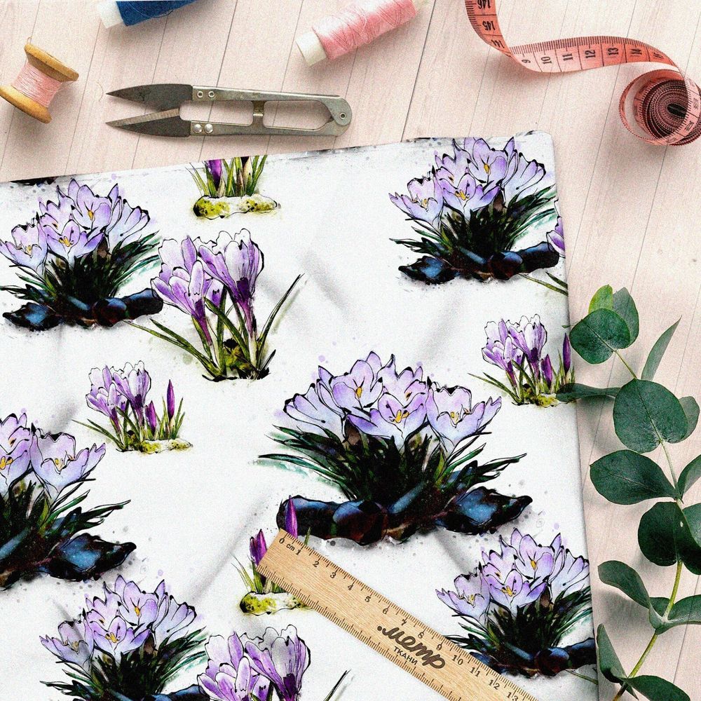 Ткань мембрана голубые цветы в кустах