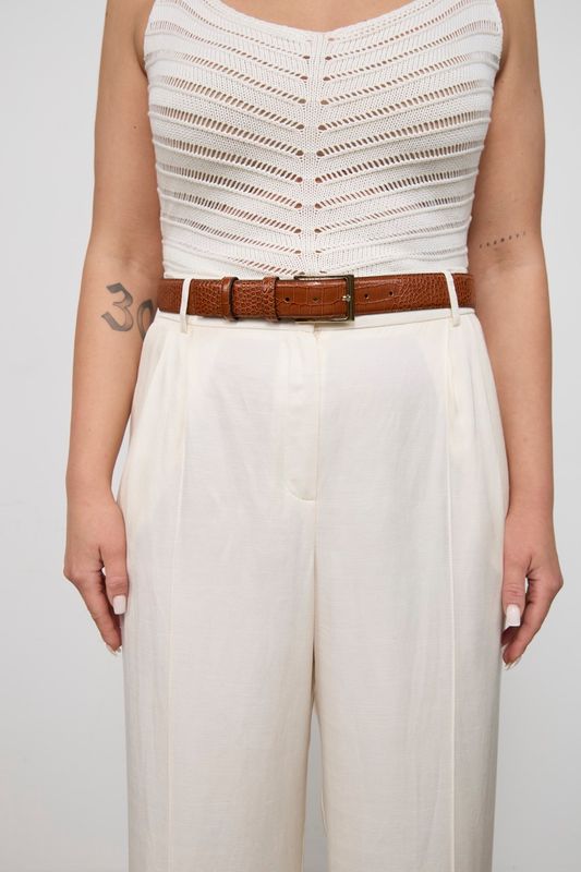 Брюки со стрелками из премиального льна, молочный