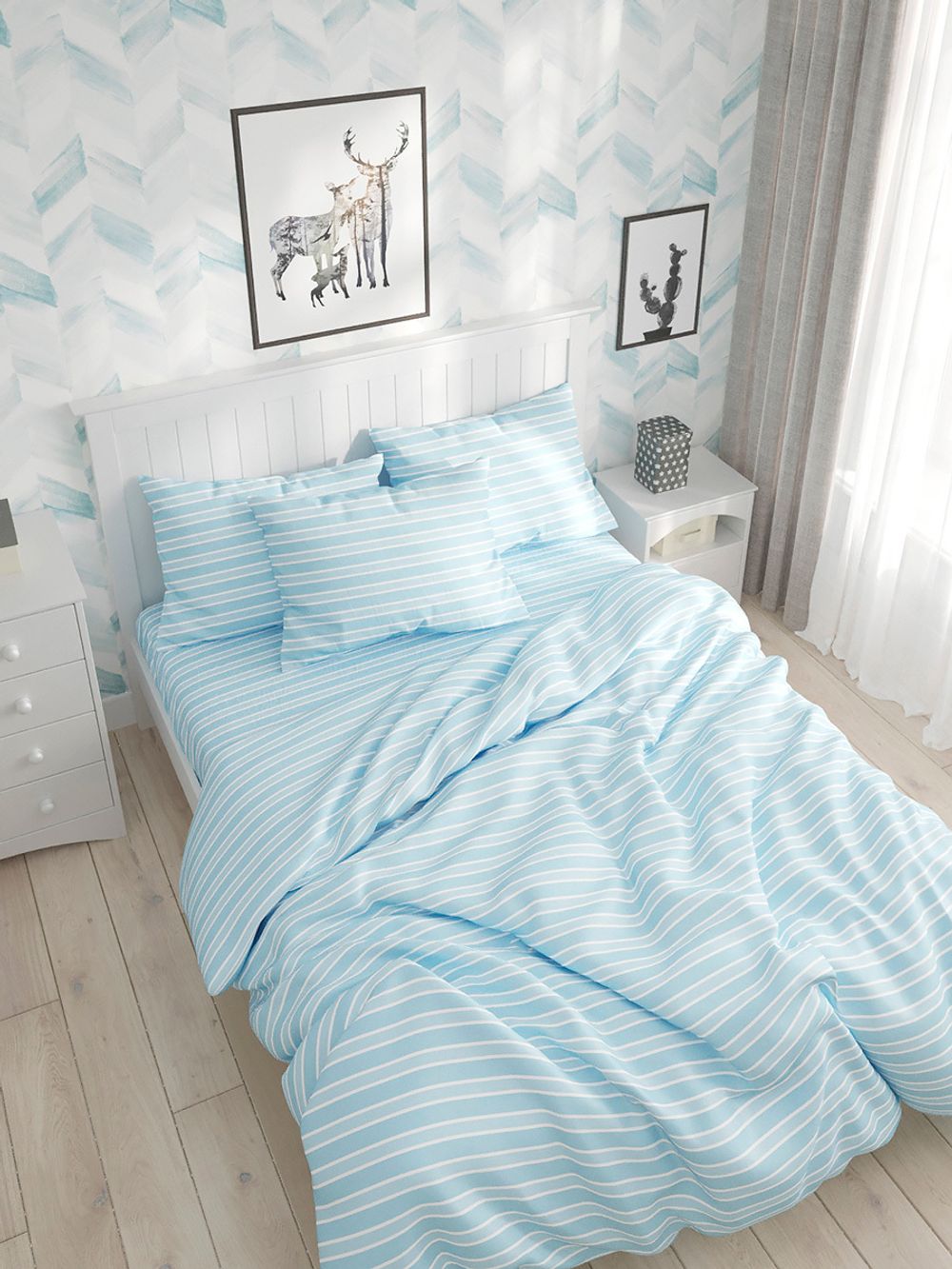 Наволочка комплект 2шт перкаль Сказка "Полоски" 50x70 см на молнии