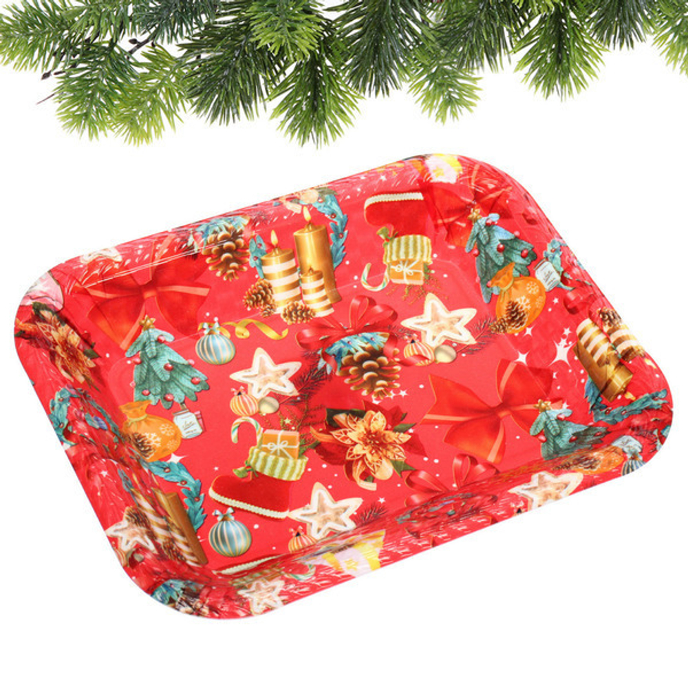 Поднос пластиковый «Новогоднее ассорти» 25*19см