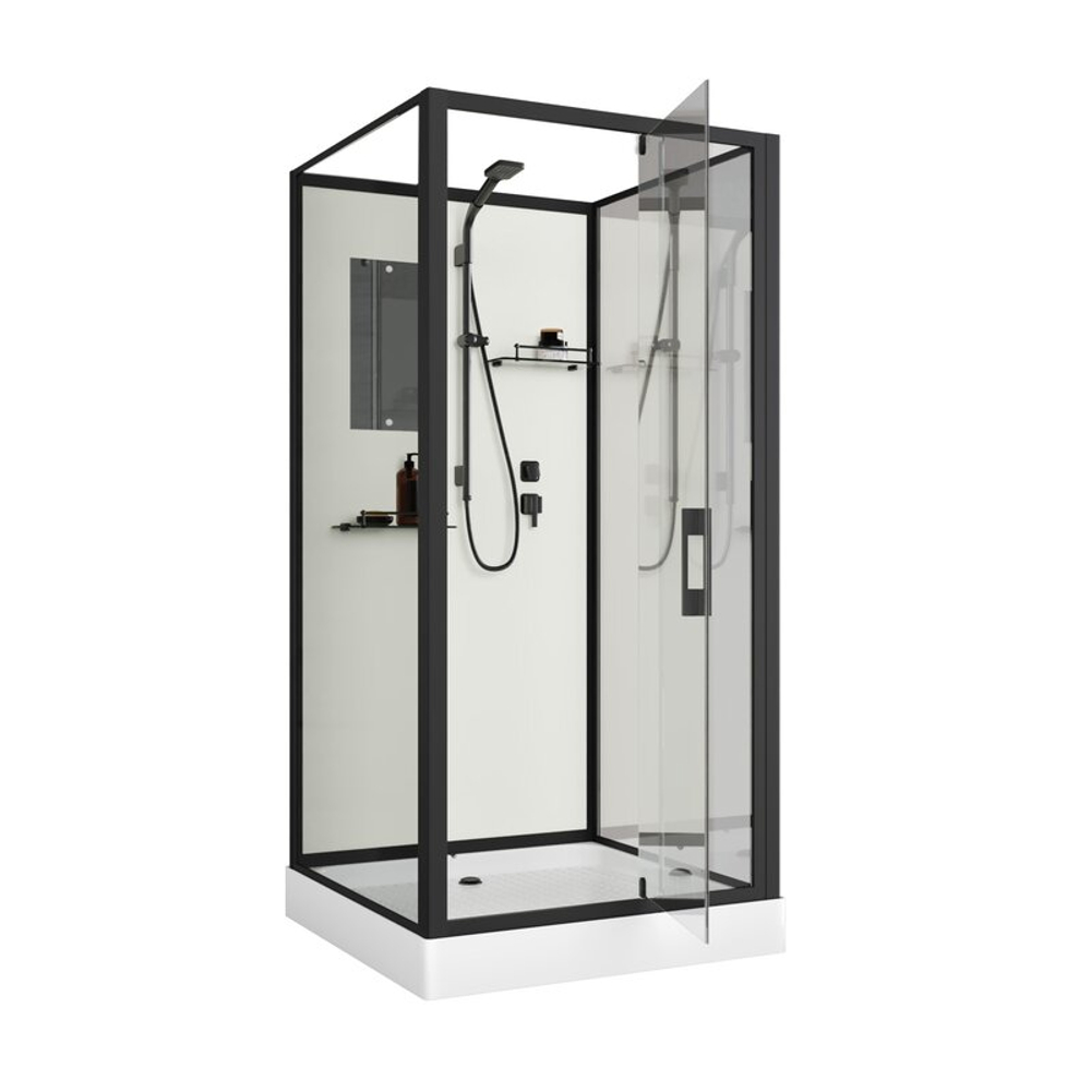 Душевая кабина Niagara Standart ST90/15Q/BL/BK (90х90х200) квадрат,поддон 15см,распашная,проф.черный,без крыши,3 места