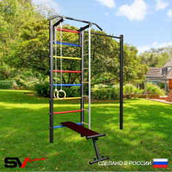 Уличная шведская стенка Sv Sport с комплектом турник прямой У434 (Турник/Скамья/Канат/кольца/лестница)