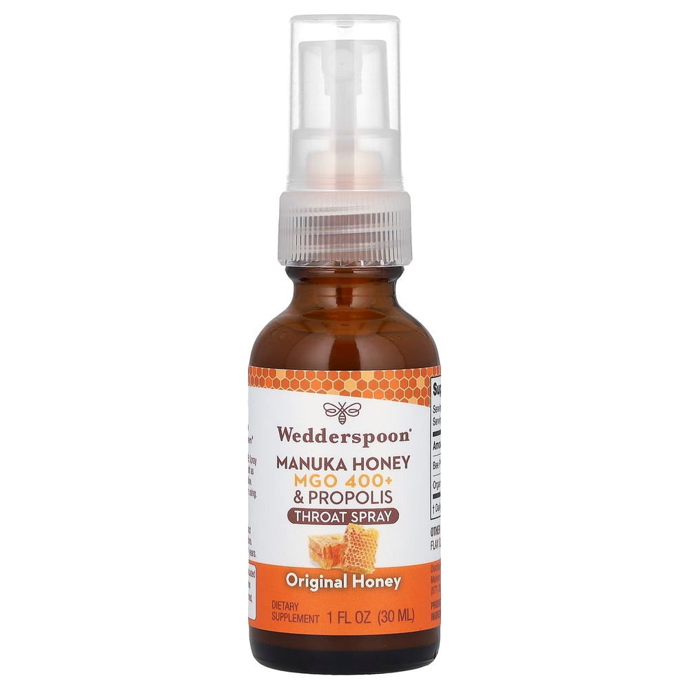 Wedderspoon, Спрей для горла с медом и прополисом Manuka, оригинальный мед, MGO 400+, 30 мл (1 жидк. унц.)