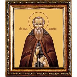 Кирилл Новоезерский (Новгородский) Преподобный. Икона на холсте. В раме 15 х 18 см.