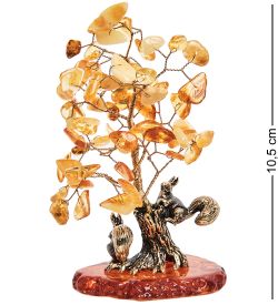 Народные промыслы AM- 793 Фигурка «Белочки под деревом» (латунь, янтарь)
