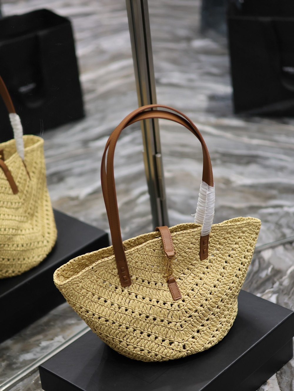Saint Laurent Panier Small in Raffia