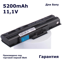 Аккумулятор iBatt 5200mAh, для PCG-81211V PCG-51111V VGN-FW11ER PCG-31312V Vaio VGN-FW11SR VGN-FW11MR SVE1112M1R VGN-FW SVE1111M1R
