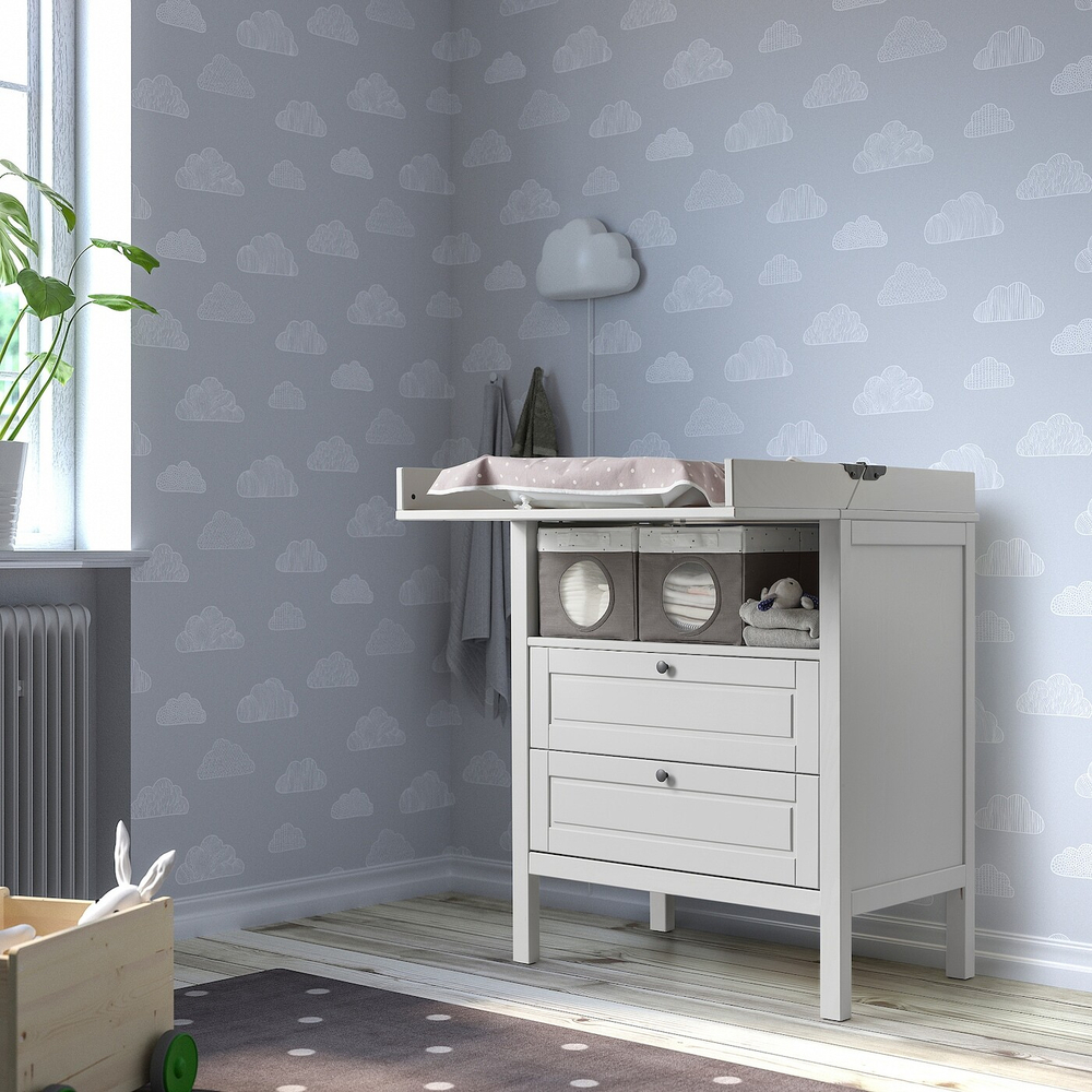 IKEA LEN  (ИКЕА ЛЕН)  -  Коробка, серый/белые точки, 25x37x22 см