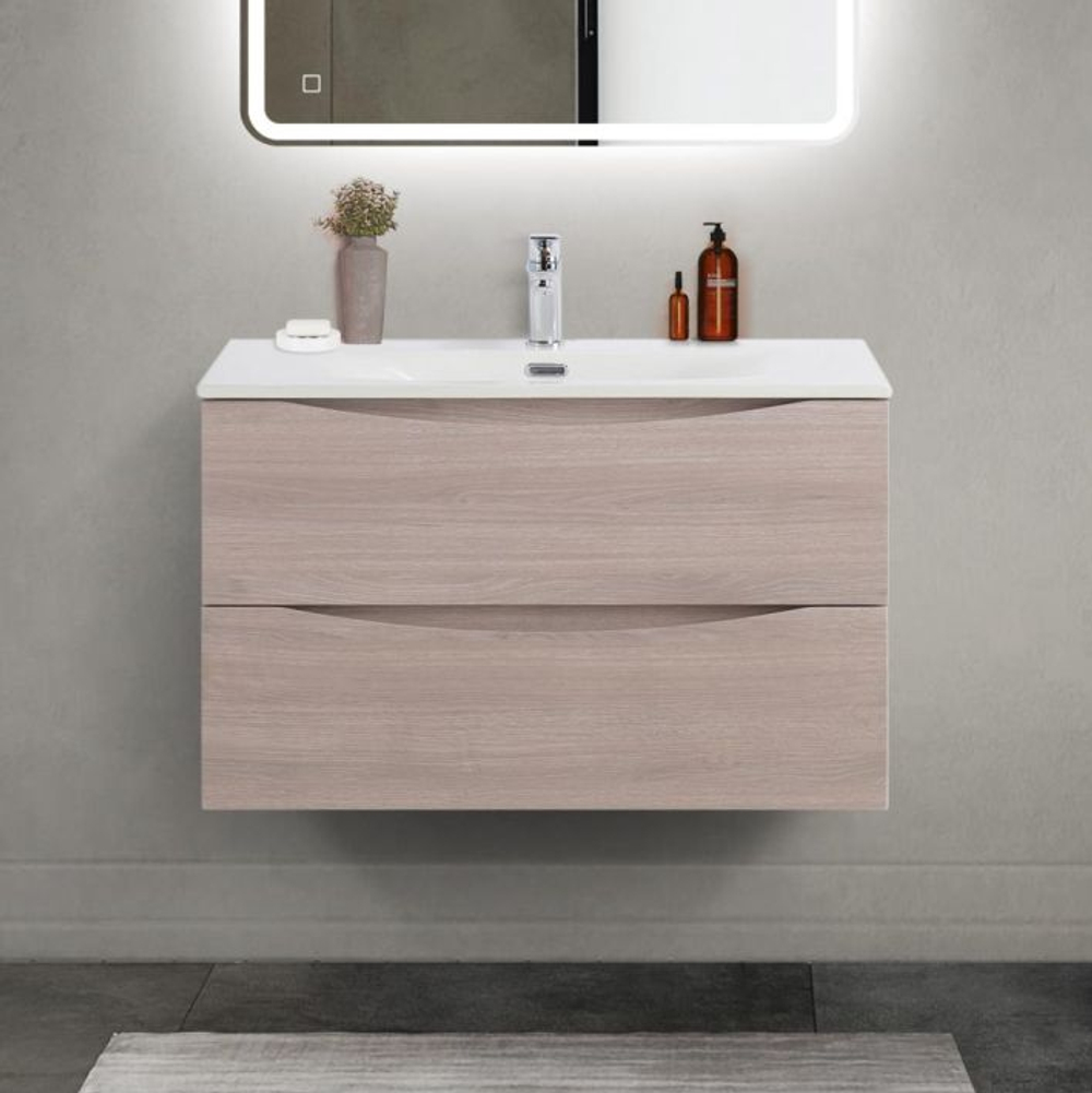 Тумба с раковиной подвесная BelBagno MARINO-CER-MINI-800-2C-SO-RG-P Rovere Grigio, раковина белая BB-8099-3-80