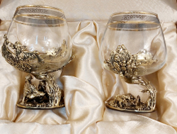 Набор из 2-х бокалов для коньяка "Охота на вепря и Охота на кабана" (подарочный футляр)